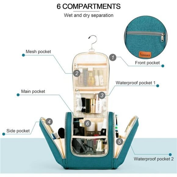 Hanging Toiletry Bag Extra Large Travel Organizer Makeup Cosmetic Bag Blue - Picture 3 of 8